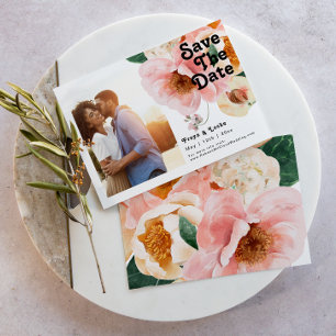 Save The Date Floral coloré gras Photo horizontale