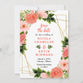 Save The Date Floral Coral Red Roses Wedding (Devant)