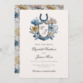 Save The Date Floral Crest Equestrian Horseshoe Monogram  (Devant / Derrière)