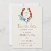 Save The Date Floral Crest Western Horseshoe Monogram Mariage (Devant)