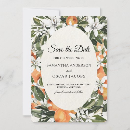 Save The Date Floral d'agrumes orange rustique | Elegant Boho (Devant)