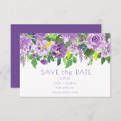 Save The Date Floral d'aquarelle violette et verte Enregistrer l (Devant / Derrière)
