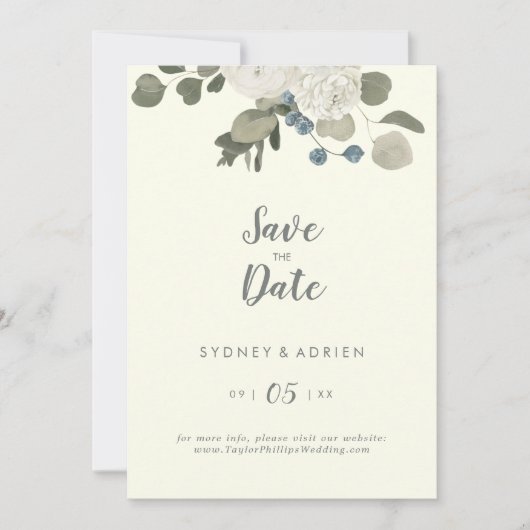 Save The Date Floral d'hiver | Mariage en ivoire Enregistrer la (Devant)