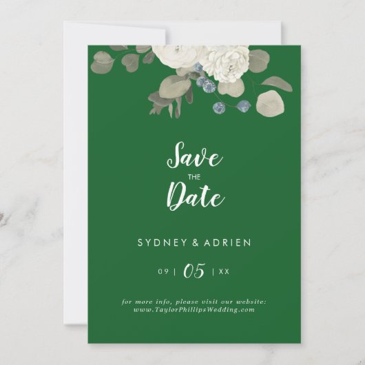 Save The Date Floral d'hiver | Mariage Vert Enregistrer La Date (Devant)