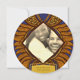 Save The Date Floral d'or bleu Ankara africaine Enregistrer la d