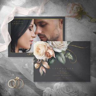 Save The Date Floral Drama Mariage Photo Charcoal ID1022