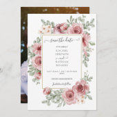 Save The Date Floral Dusty Rose Gold Mariage Photo (Devant / Derrière)