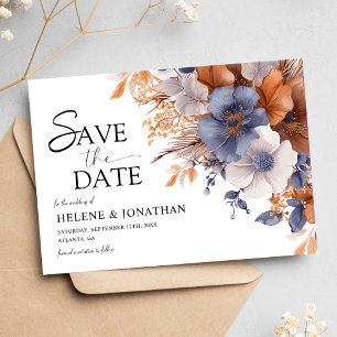 Save The Date Floral Elegant Dusty Blue Terracotta Mariage