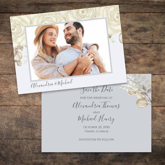 Save The Date Floral Elegant Enregistrer la date Mariage Photo