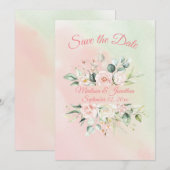 Save The Date Floral Elegant Rose Aquarelle Script Nom Mariage (Devant / Derrière)