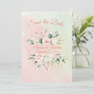 Save The Date Floral Elegant Rose Aquarelle Script Nom Mariage