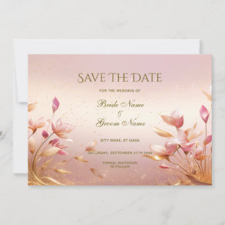 Save The Date Floral Feuille Rose Or Enregistrer La Date