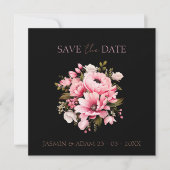 Save The Date Floral Fleurs roses noires foncé Mariage esthétiqu (Devant)