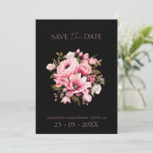 Save The Date Floral Fleurs roses noires foncé Mariage esthétiqu (Debout devant)