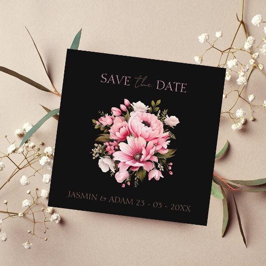Save The Date Floral Fleurs roses noires foncé Mariage esthétiqu