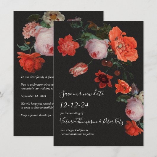 Save The Date Floral foncé et moody Enregistrer la date Invitati (Devant / Derrière)