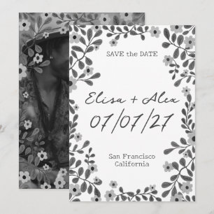 Save The Date Floral Frame B&W ENREGISTRER LA DATE PHOTO PERSONN