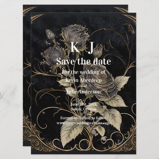 Save The Date Floral Gothique Enregistrer La Date (Devant / Derrière)