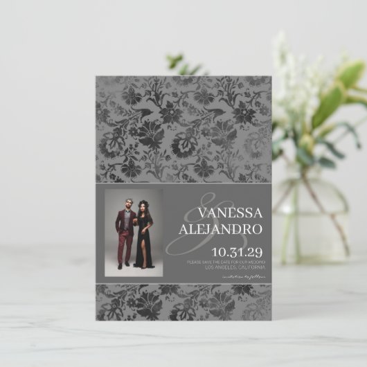 Save The Date Floral gris foncé (Debout devant)