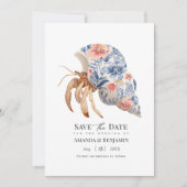 Save The Date Floral Hermit Crab Coastal Beach Wedding Nautical (Devant)