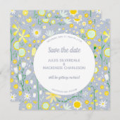 Save The Date Floral jaune bleu moderne (Devant / Derrière)