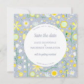 Save The Date Floral jaune bleu moderne (Devant)