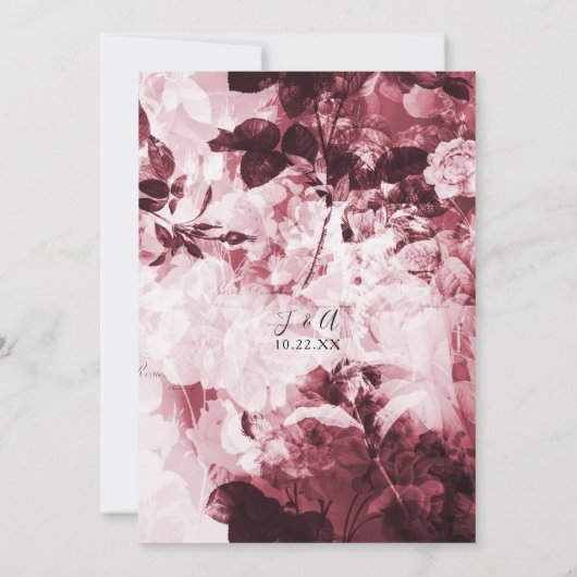 Save The Date Floral Marsala Rouge Or géométrique w Script (Dos)