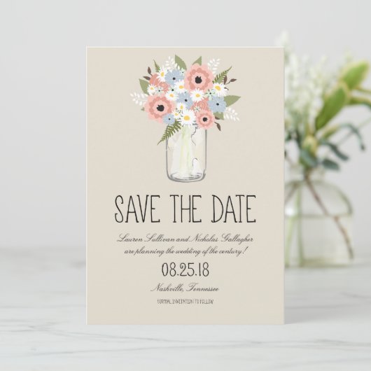Save The Date Floral Mason Jar Enregistrer la date (Debout devant)