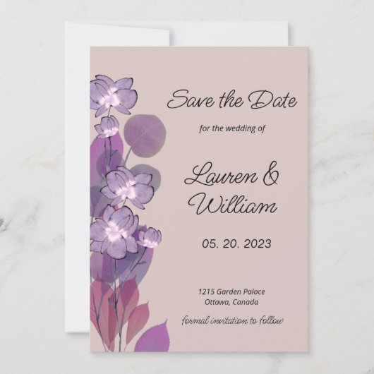 Save The Date Floral mauve pourpre (Devant)