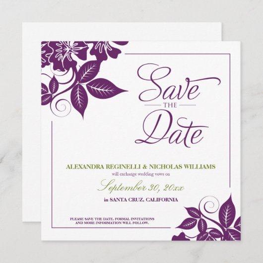 Save The Date Floral moderne Enregistrer la date Annonce (violet (Devant / Derrière)