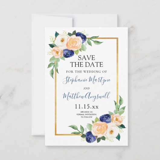 Save The Date Floral moderne Mariage de corail bleu (Devant)