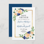 Save The Date Floral moderne Mariage de corail bleu (Devant / Derrière)