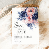 Save The Date Floral Navy Blue Blush rose Boho Elégant mariage