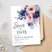 Save The Date Floral Navy Blue Blush rose Boho Elégant mariage
