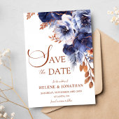 Save The Date Floral Navy Blue Terracotta Boho Elégant mariage