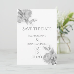 Save The Date Floral noir & blanc Élégant Personnalisé Joli
