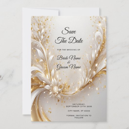 Save The Date Floral Or Blanc Enregistrer La Date (Devant)