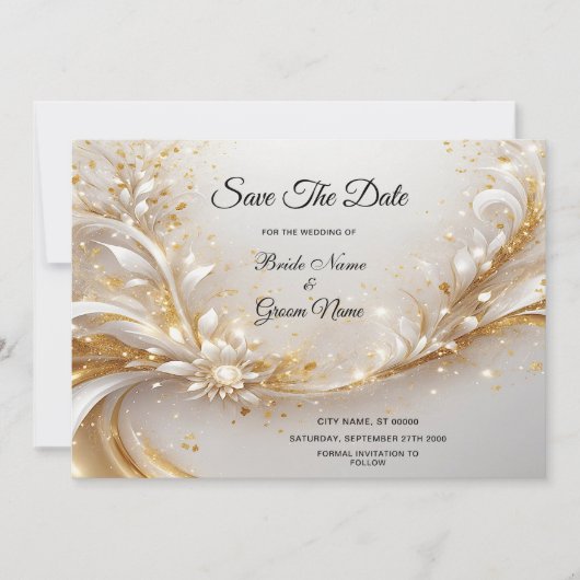 Save The Date Floral Or Blanc Enregistrer La Date (Devant)