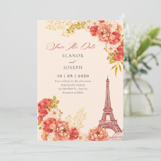 Save The Date Floral Paris mariage tour Eiffel (Debout devant)
