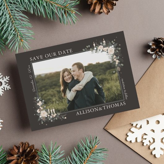 Save The Date Floral Pine vacances Noël d'hiver Mariage