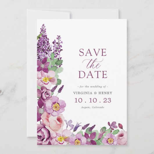 Save The Date Floral pourpre (Devant)