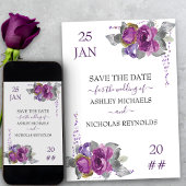 Save The Date Floral pourpre et Mariage Confetti