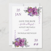 Save The Date Floral pourpre et Mariage Confetti (Devant)