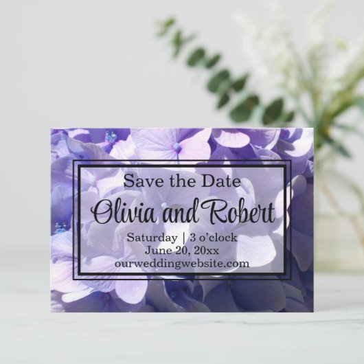 Save The Date Floral pourpre hydrangée violette fleur pourpre (Debout devant)