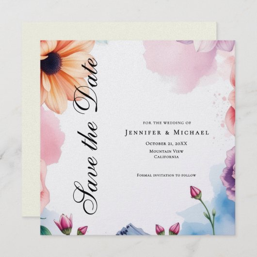 Save The Date Floral Professional Minimalist Modern Plain (Devant / Derrière)