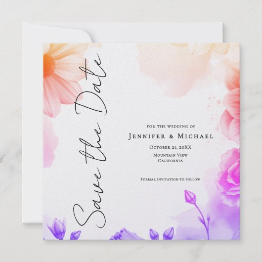 Save The Date Floral Professional Minimalist Modern Plain (Devant)