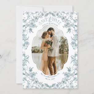 Save The Date Floral Romance Chinoiserie Classic Vintage Bleu