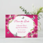 Save The Date Floral rose Argent Tiara Papillon Quinceanera (Debout devant)