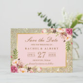 Save The Date Floral rose or Parties scintillant mariage Enregis (Debout devant)