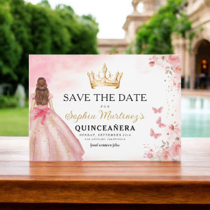 Save The Date Floral rose or princesse Anniversaire Quinceanera